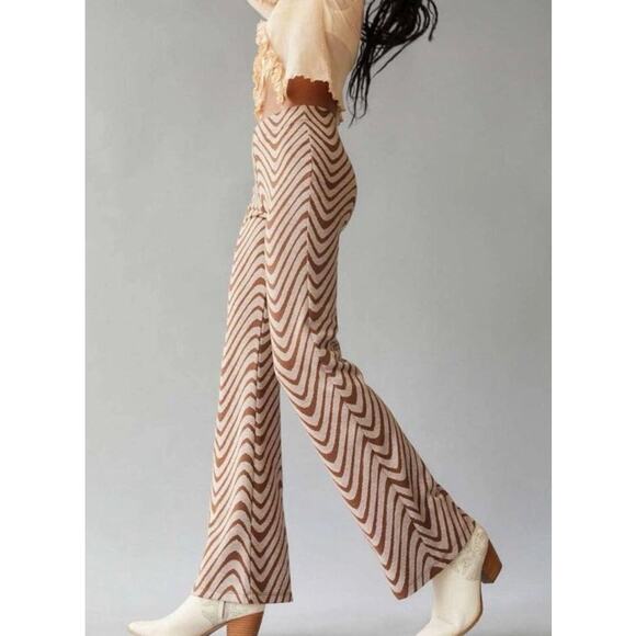 URBAN OUTFITTERS uo brown cream tan textured Bryn pull on flare retro pants - Picture 10 of 10